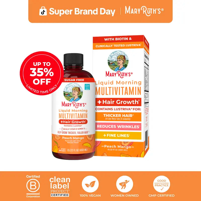 MaryRuth's Liquid Multivitamin + Hair Growth - Clinically Tested Lustriva for Thicker Hair in Women