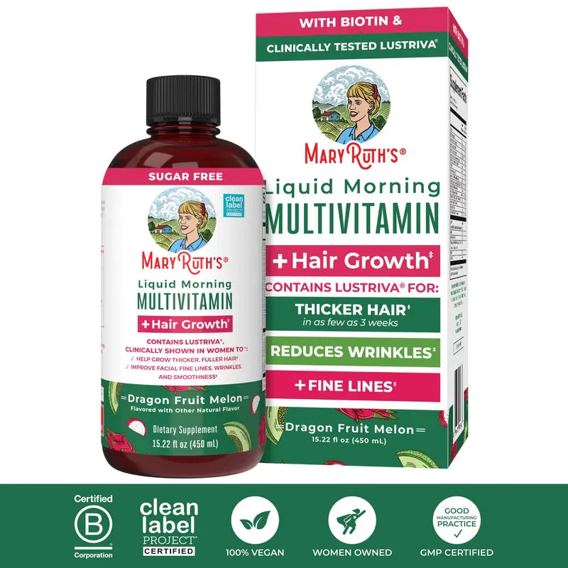 MaryRuth's Liquid Multivitamin + Hair Growth - Clinically Tested Lustriva for Thicker Hair in Women