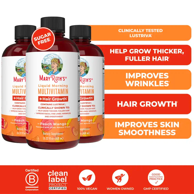 MaryRuth's Liquid Multivitamin + Hair Growth - Clinically Tested Lustriva for Thicker Hair in Women