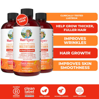 MaryRuth's Liquid Multivitamin + Hair Growth - Clinically Tested Lustriva for Thicker Hair in Women