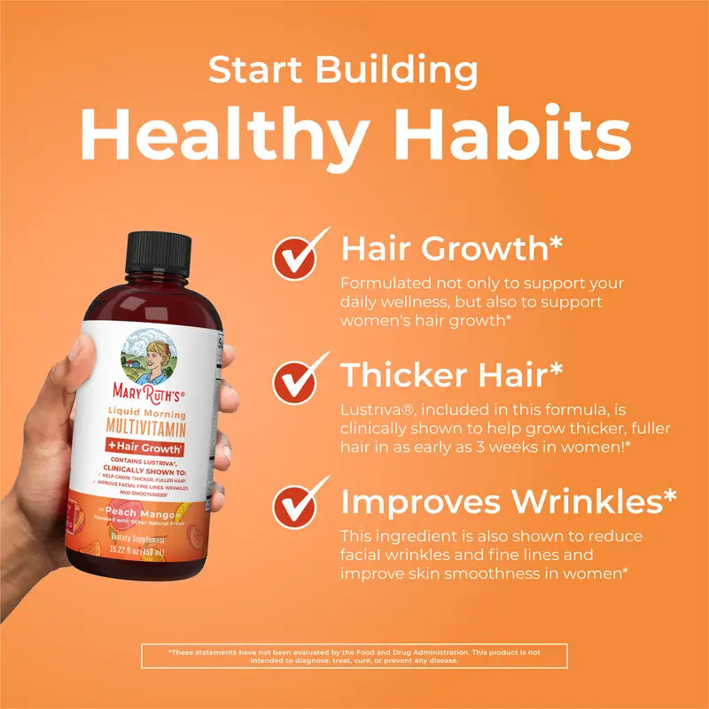 MaryRuth's Liquid Multivitamin + Hair Growth - Clinically Tested Lustriva for Thicker Hair in Women
