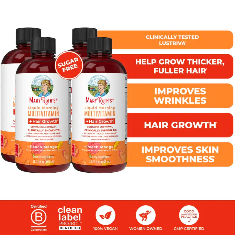 MaryRuth's Liquid Multivitamin + Hair Growth - Clinically Tested Lustriva for Thicker Hair in Women