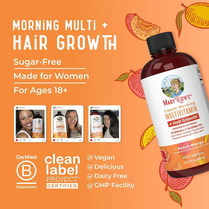 MaryRuth's Liquid Multivitamin + Hair Growth - Clinically Tested Lustriva for Thicker Hair in Women