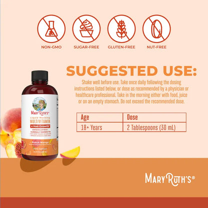 MaryRuth's Liquid Multivitamin + Hair Growth - Clinically Tested Lustriva for Thicker Hair in Women