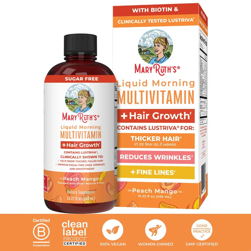 MaryRuth's Liquid Multivitamin + Hair Growth - Clinically Tested Lustriva for Thicker Hair in Women