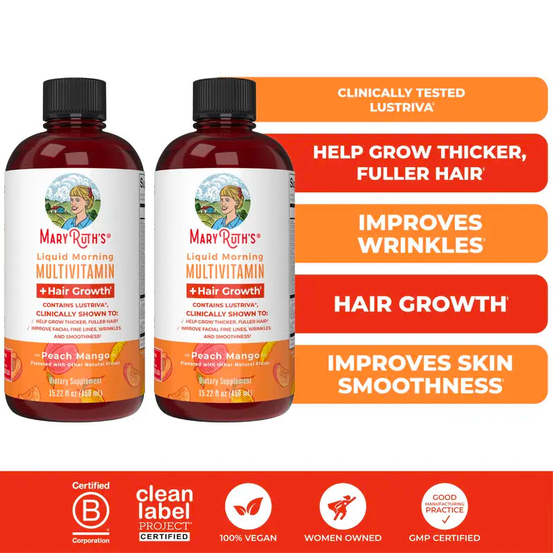 MaryRuth's Liquid Multivitamin + Hair Growth - Clinically Tested Lustriva for Thicker Hair in Women